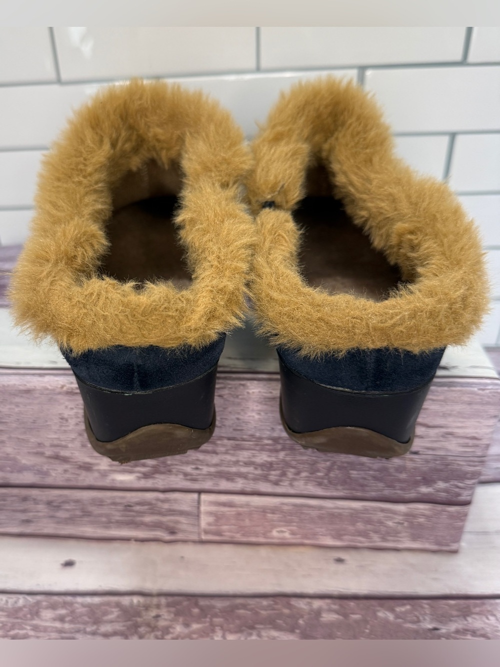 Women’s Sporto Navy Blue Suede Gabby fur trimmed slip on clog - Picture 8 of 8
